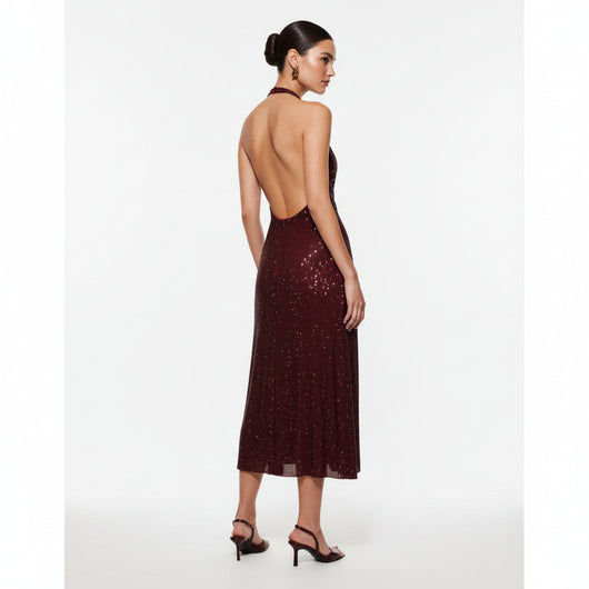 Midi Halter Diamond Genie Dress - Mahogany