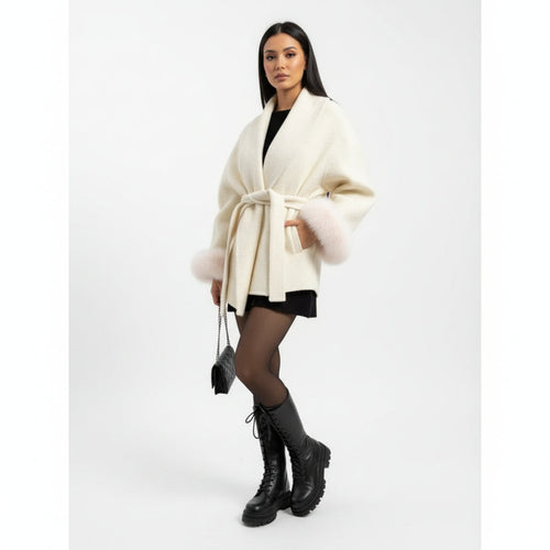 Bellavène – Coat with Synthetic Fur Belt