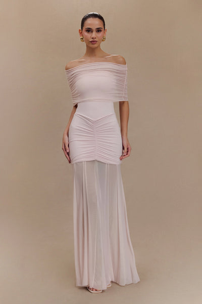 Abito Maxi Luciana Caspian – Off Shoulder in Mesh e Slinky