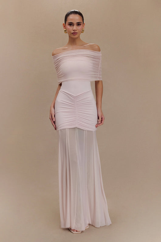 Abito Maxi Luciana Caspian – Off Shoulder in Mesh e Slinky
