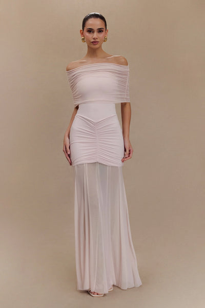 Luciana Caspian Maxi Dress – Off Shoulder in Mesh and Slinky