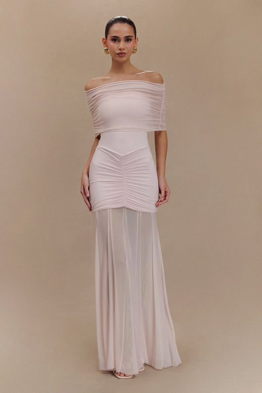 Luciana Caspian Maxi Dress – Off Shoulder in Mesh and Slinky