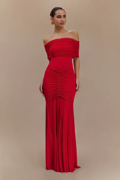 Luciana Caspian Maxi Dress – Off Shoulder in Mesh and Slinky