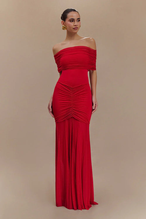 Luciana Caspian Maxi Dress – Off Shoulder in Mesh and Slinky