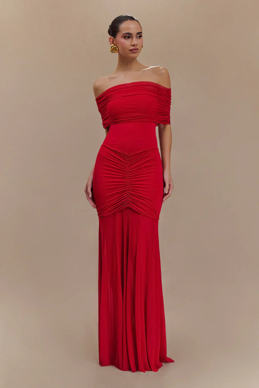 Luciana Caspian Maxi Dress – Off Shoulder in Mesh and Slinky