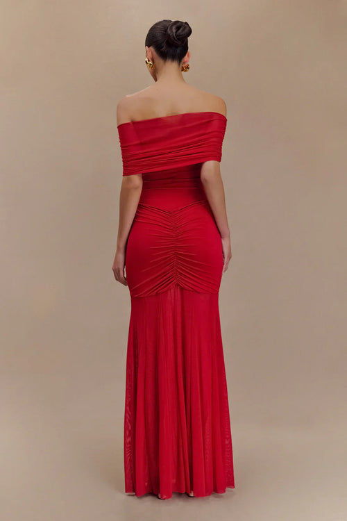 Luciana Caspian Maxi Dress – Off Shoulder in Mesh and Slinky