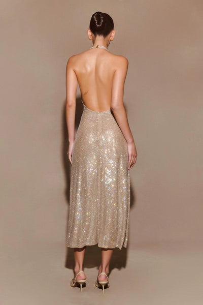 Viviana | Abito Midi Halter Diamante – Mogano