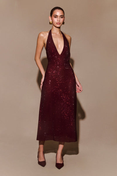 Midi Halter Diamond Genie Dress - Mahogany