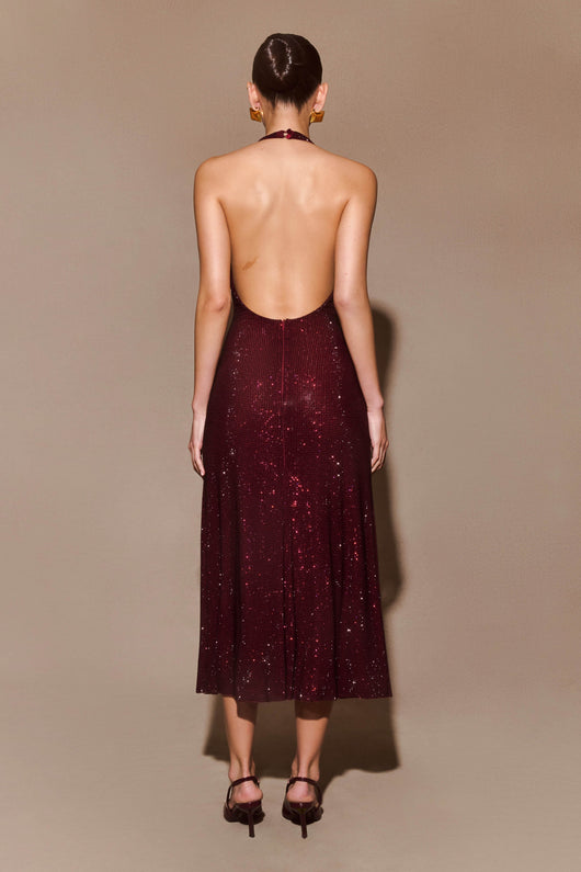 Viviana | Abito Midi Halter Diamante – Mogano