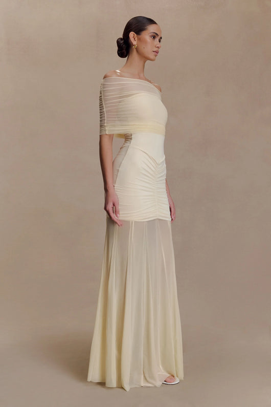 Luciana Caspian Maxi Dress – Off Shoulder in Mesh and Slinky