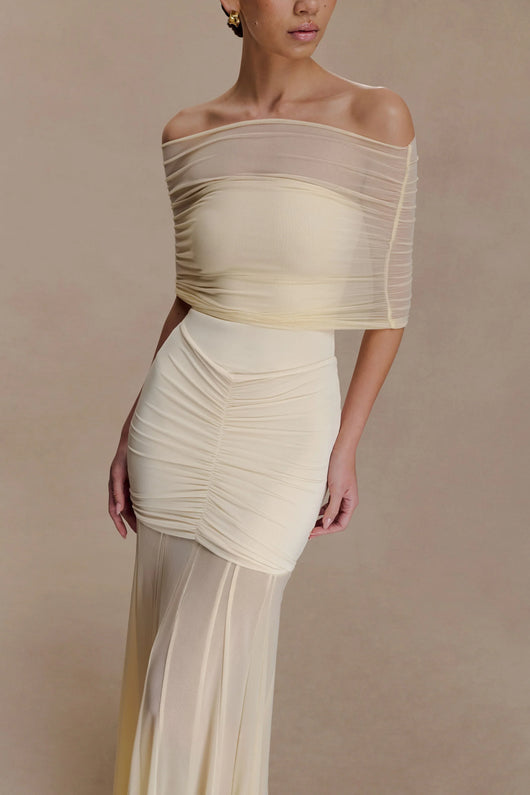 Luciana Caspian Maxi Dress – Off Shoulder in Mesh and Slinky