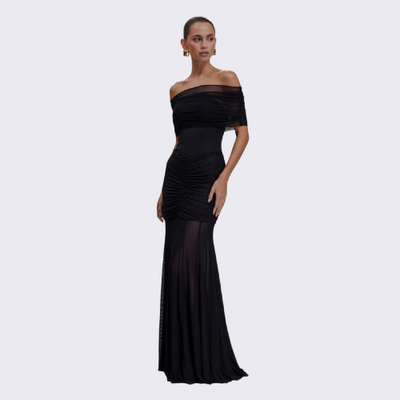 Luciana Caspian Maxi Dress – Off Shoulder in Mesh and Slinky