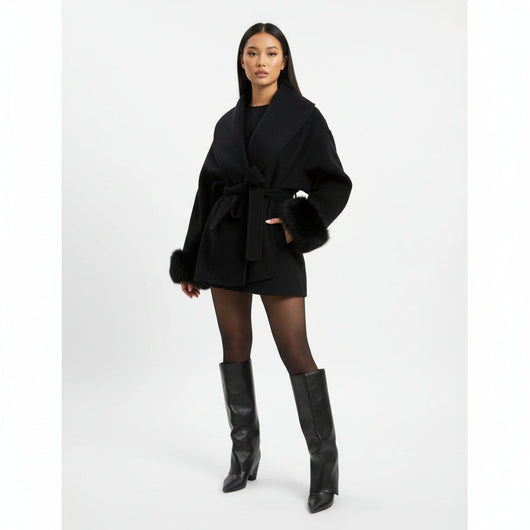 Bellavène – Coat with Faux Fur Belt
