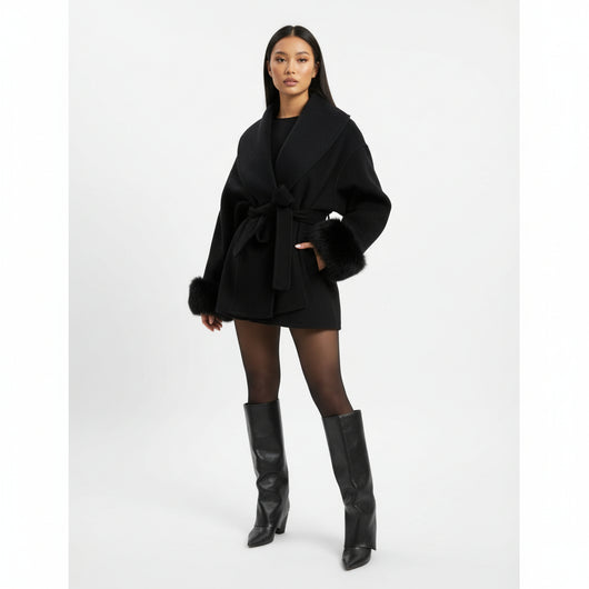 Bellavène – Cappotto con cintura in pelliccia sintetica