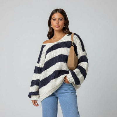 Navy Striped Chunky Sweater Delvey