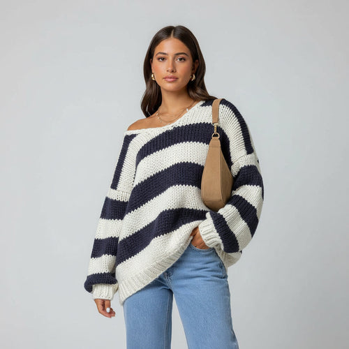 Navy Striped Chunky Sweater Delvey