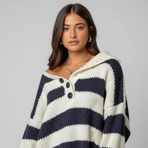 Navy Striped Chunky Sweater Delvey