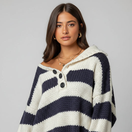 Navy Striped Chunky Sweater Delvey