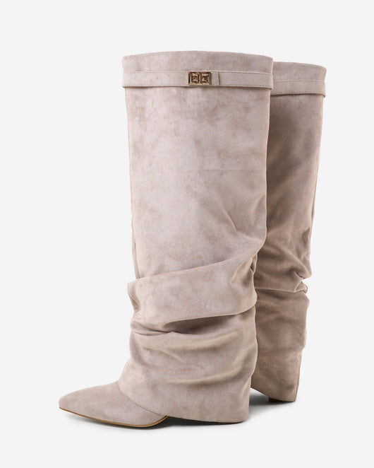 Lavista Slouchy Knee-High Suede Boots - Taupe