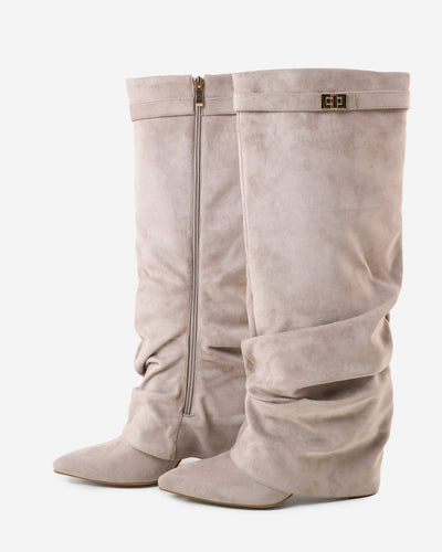 Lavista Slouchy Knee-High Suede Boots - Taupe