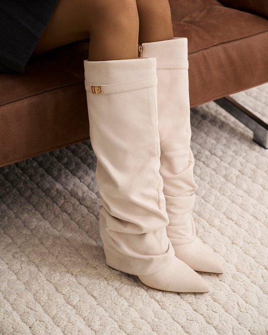 Knee-High Suede Boots Lavista - Cream