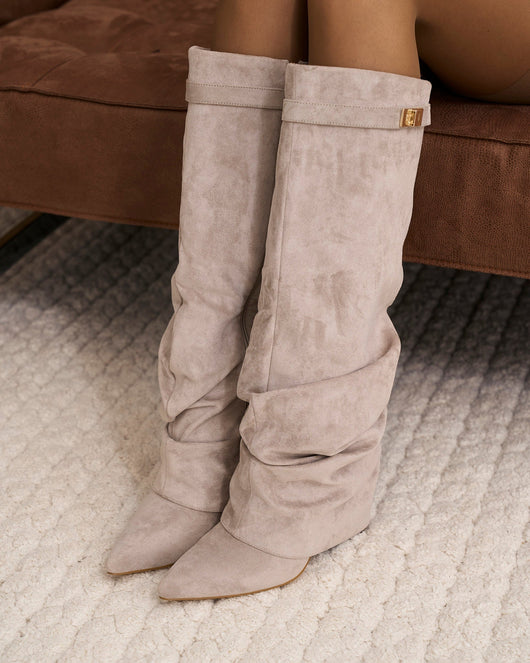 Lavista Slouchy Knee-High Suede Boots - Taupe