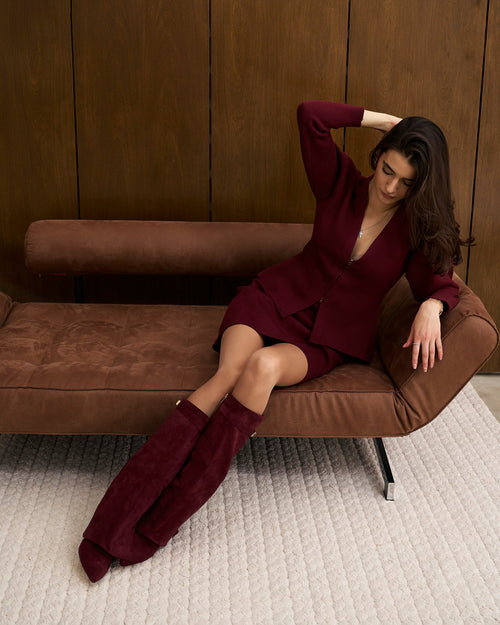 Lavista Suede Knee-High Boots - Burgundy