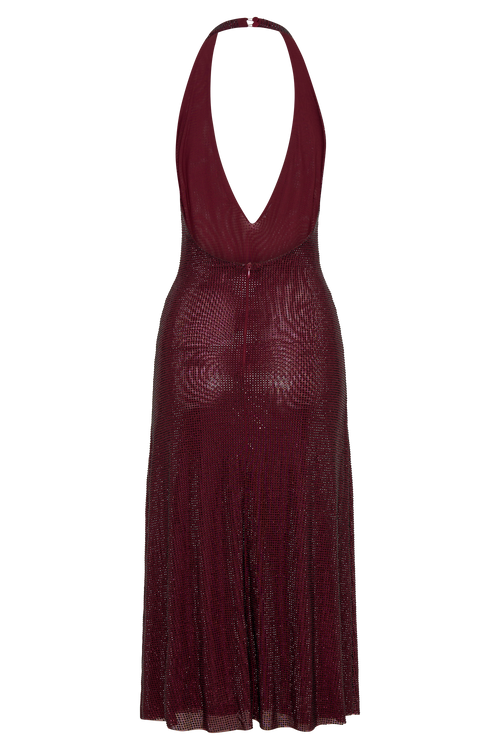 Midi Halter Diamante Genie Dress - Mahogany