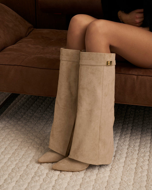 Knee-High Suede Lavista Boots - Beige