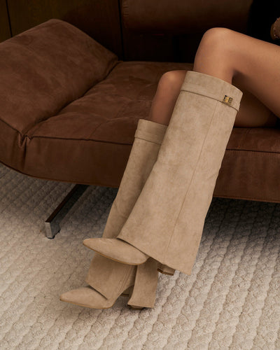 Knee-High Suede Lavista Boots - Beige
