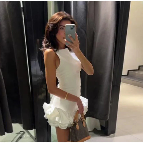 Porcelain Dress with Ruffle Hem