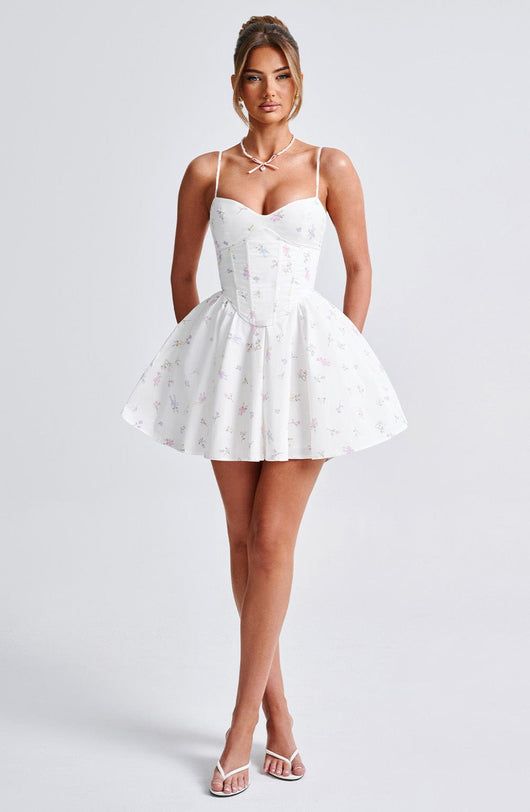 Abito Mini Analeigh - Stampa Floreale Bianco Multicolore