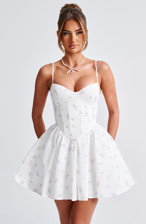 Abito Mini Analeigh - Stampa Floreale Bianco Multicolore