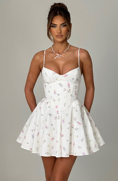 Abito Mini Analeigh - Stampa Floreale Bianco Multicolore