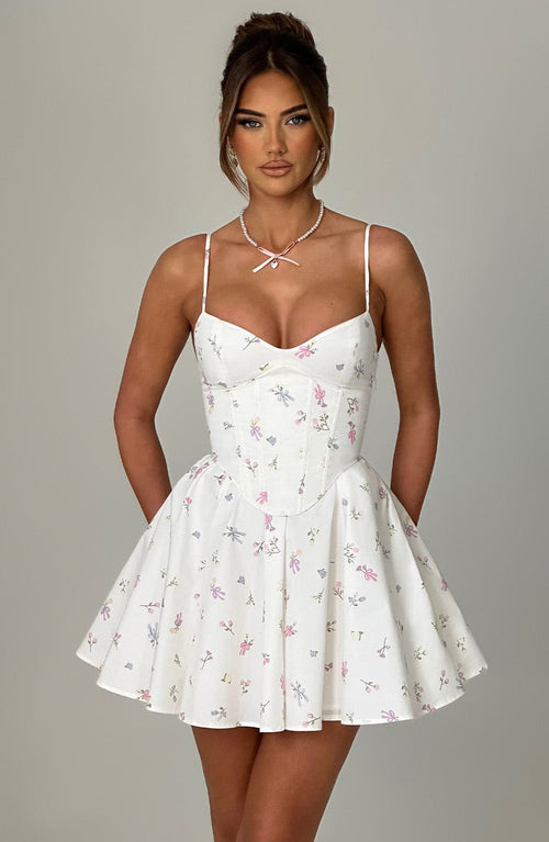 Abito Mini Analeigh - Stampa Floreale Bianco Multicolore