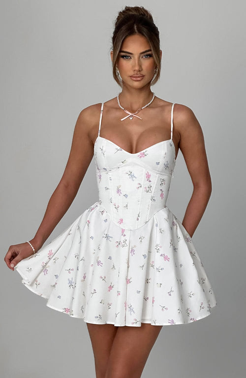 Abito Mini Analeigh - Stampa Floreale Bianco Multicolore
