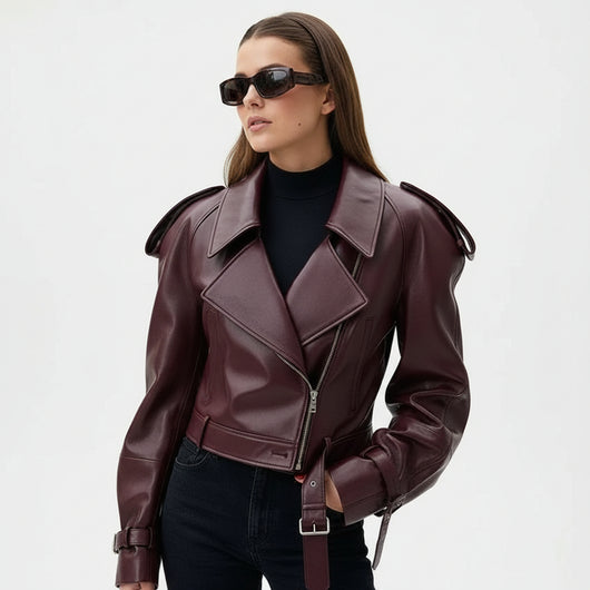 Nola | Giacca Elegante in Pelle con Dettagli di Lusso sulle Spalle