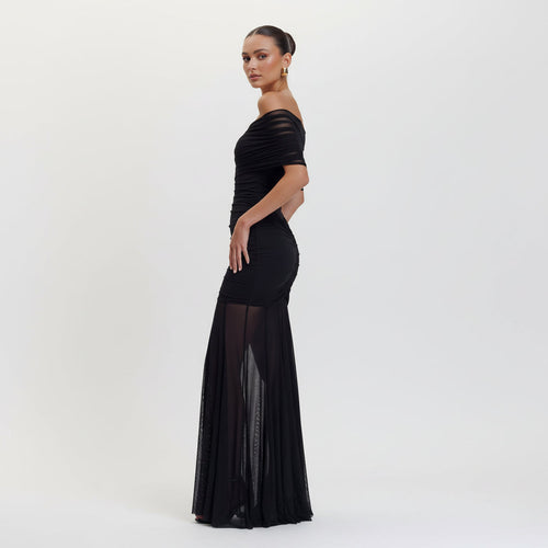 Luciana Caspian Maxi Dress – Off Shoulder in Mesh and Slinky