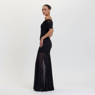 Luciana Caspian Maxi Dress – Off Shoulder in Mesh and Slinky