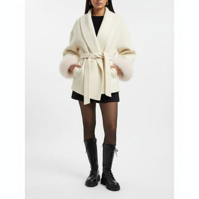 Bellavène – Coat with Synthetic Fur Belt
