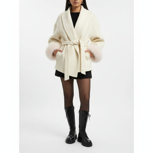 Bellavène – Coat with Synthetic Fur Belt